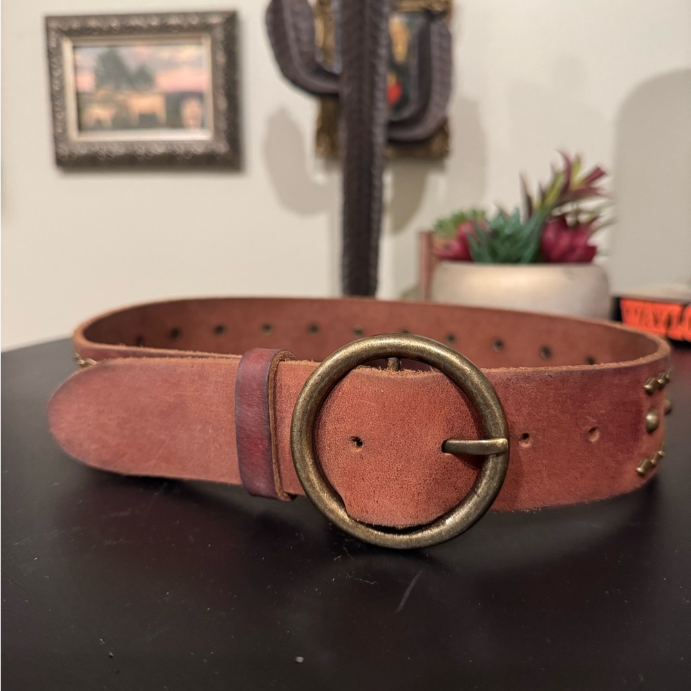 Brown leather Belt with Brass Buckle